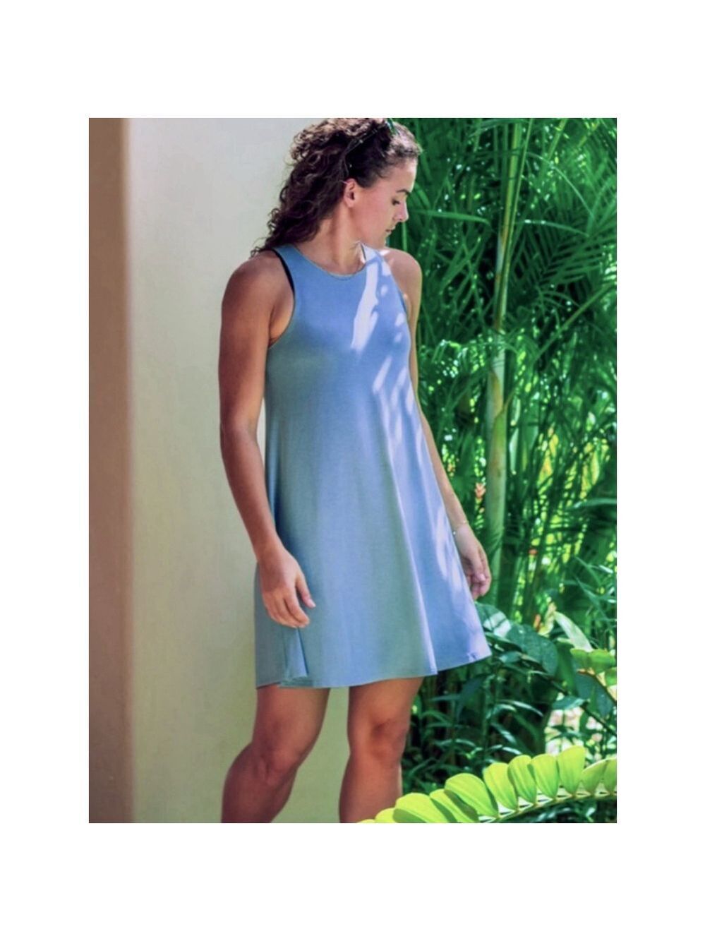 Free Fly Bamboo Flex Tank Dress Large Blue UPF 50 Stretch Casual Beach